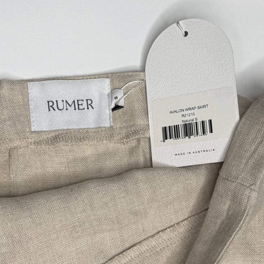 NWT Rumer Avalon Linen High Waist Tie Wrap Mini Skirt Back Zip Up S Natural - Picture 9 of 15
